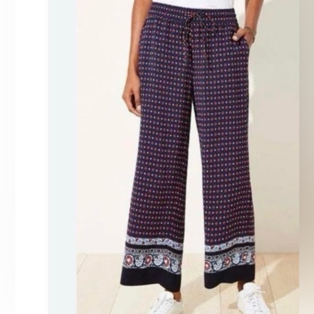 Loft Women’s Wide Leg Pants W/Drawstring Waist in Floral Pattern Size Medium
